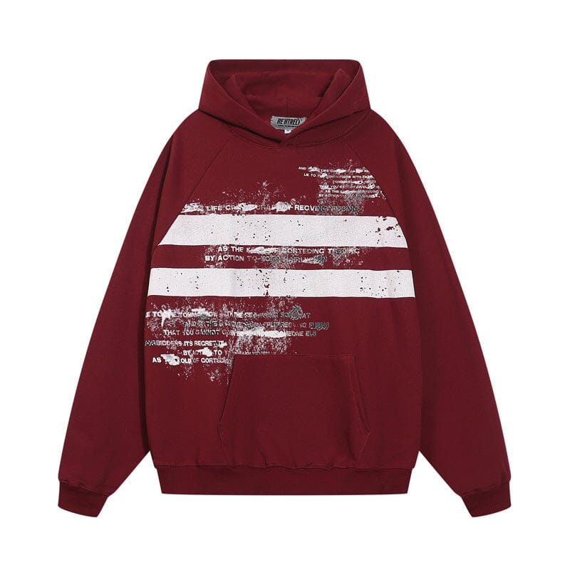 Street niche design striped letter print loose hooded sweatshirt Hoodie Record Store 01