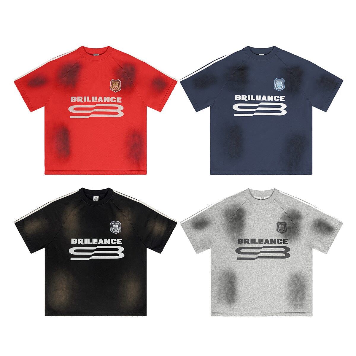 Loose American fashion brand retro three-bar washed distressed short sleeves Hoodie Record Store 01 