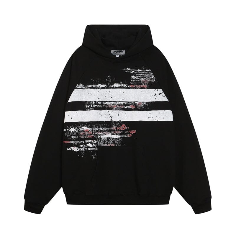 Street niche design striped letter print loose hooded sweatshirt Hoodie Record Store 01 