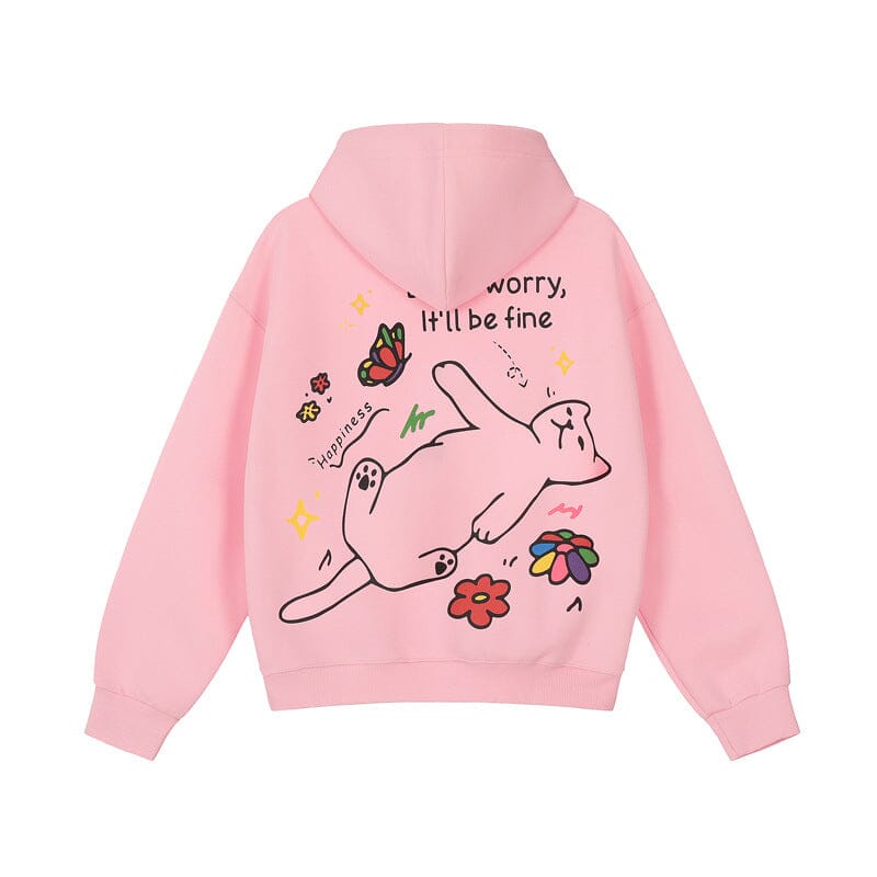 Youthful atmosphere, small dopamine print loose hooded sweatshirt Hoodie Record Store 01 