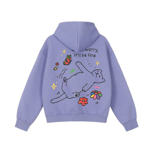 Youthful atmosphere, small dopamine print loose hooded sweatshirt Hoodie Record Store 01 